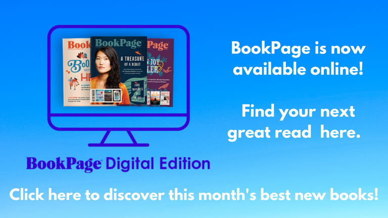 Computer monitor displaying the BookPage magazine, and text saying to click here to read online